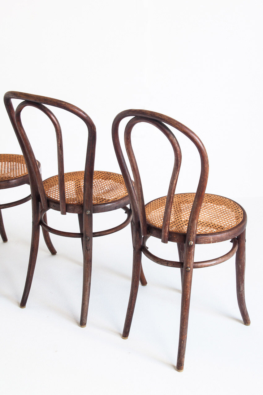 Set of 4 chairs. Bentwood and canning. Vintage. France, 50s