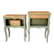 Upcycled Louis XV bedside tables – Sage green, wood and wicker