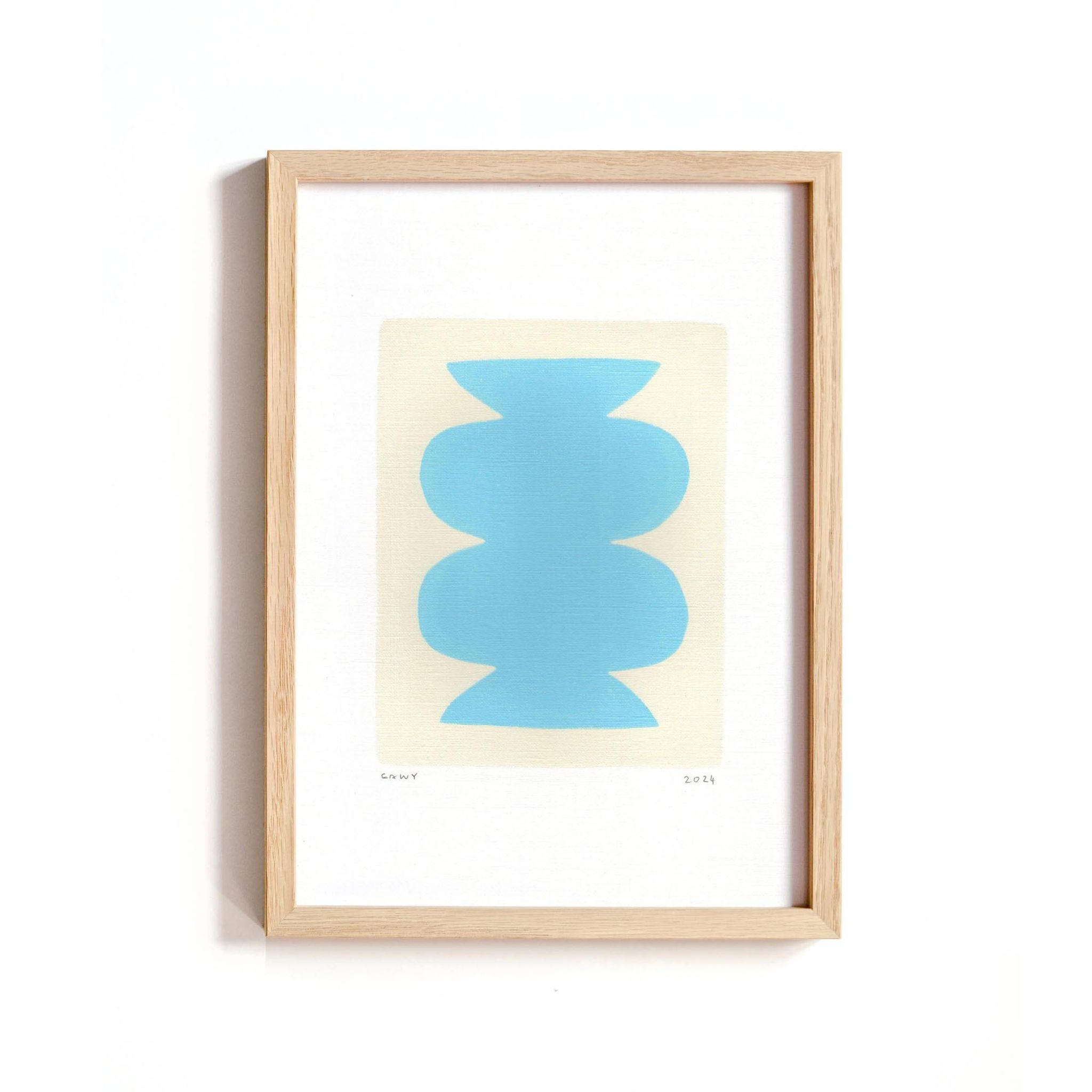 Collection of 4 sky blue abstract paintings signed Eawy.