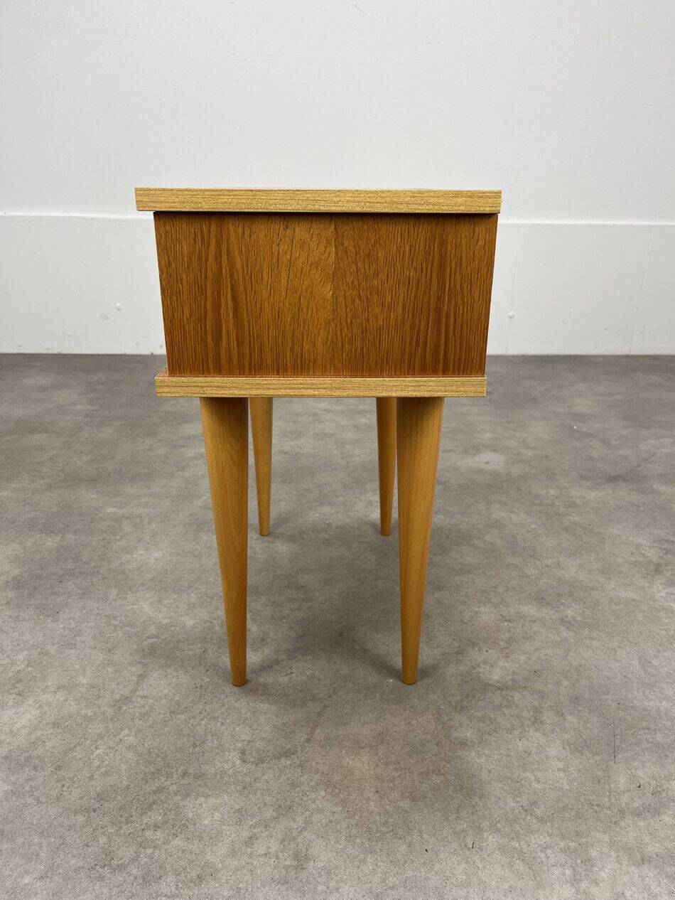 Table de chevet vintage bois blond, années 60