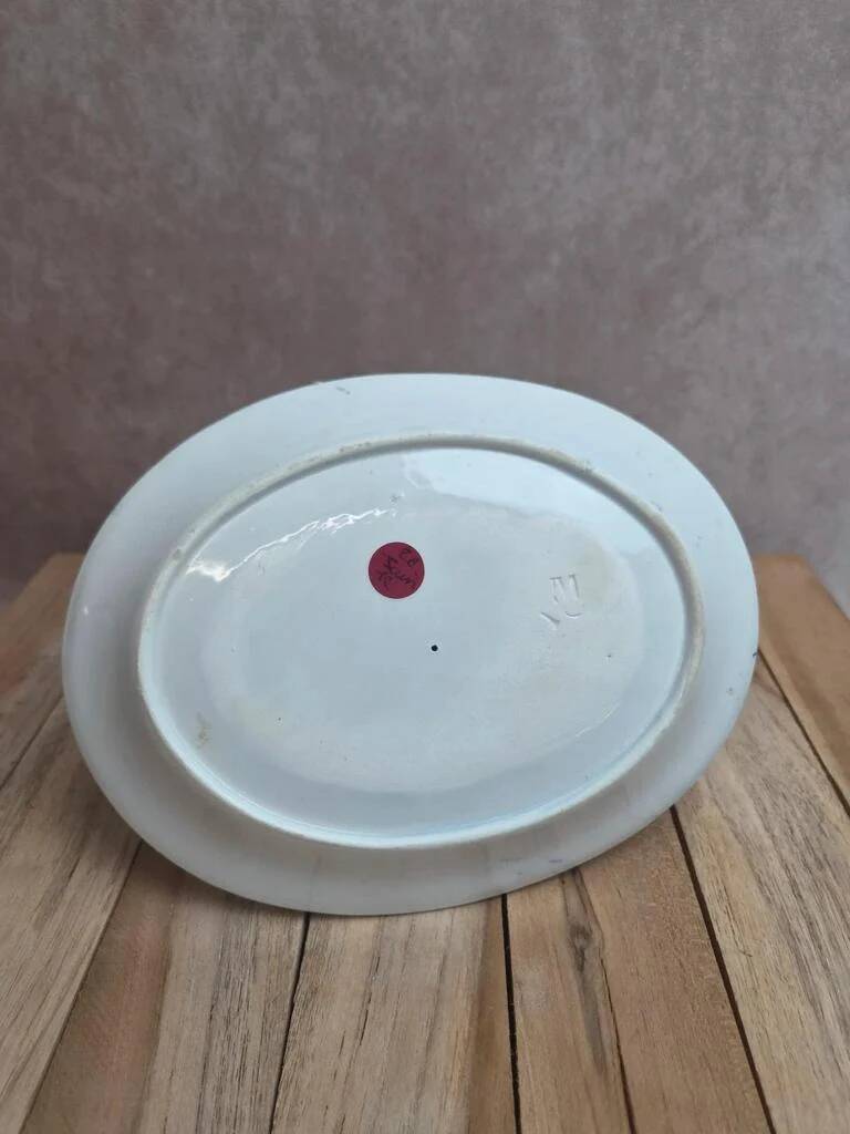 Antique sauce boat Sarreguemines bamboo shape – unlisted blue decoration – ironstone
