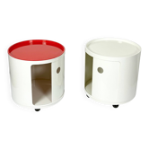 Pair of 70s Kartell Componibili on Wheels in Off White and Coral