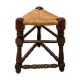 Tripod stool straw and turned wood