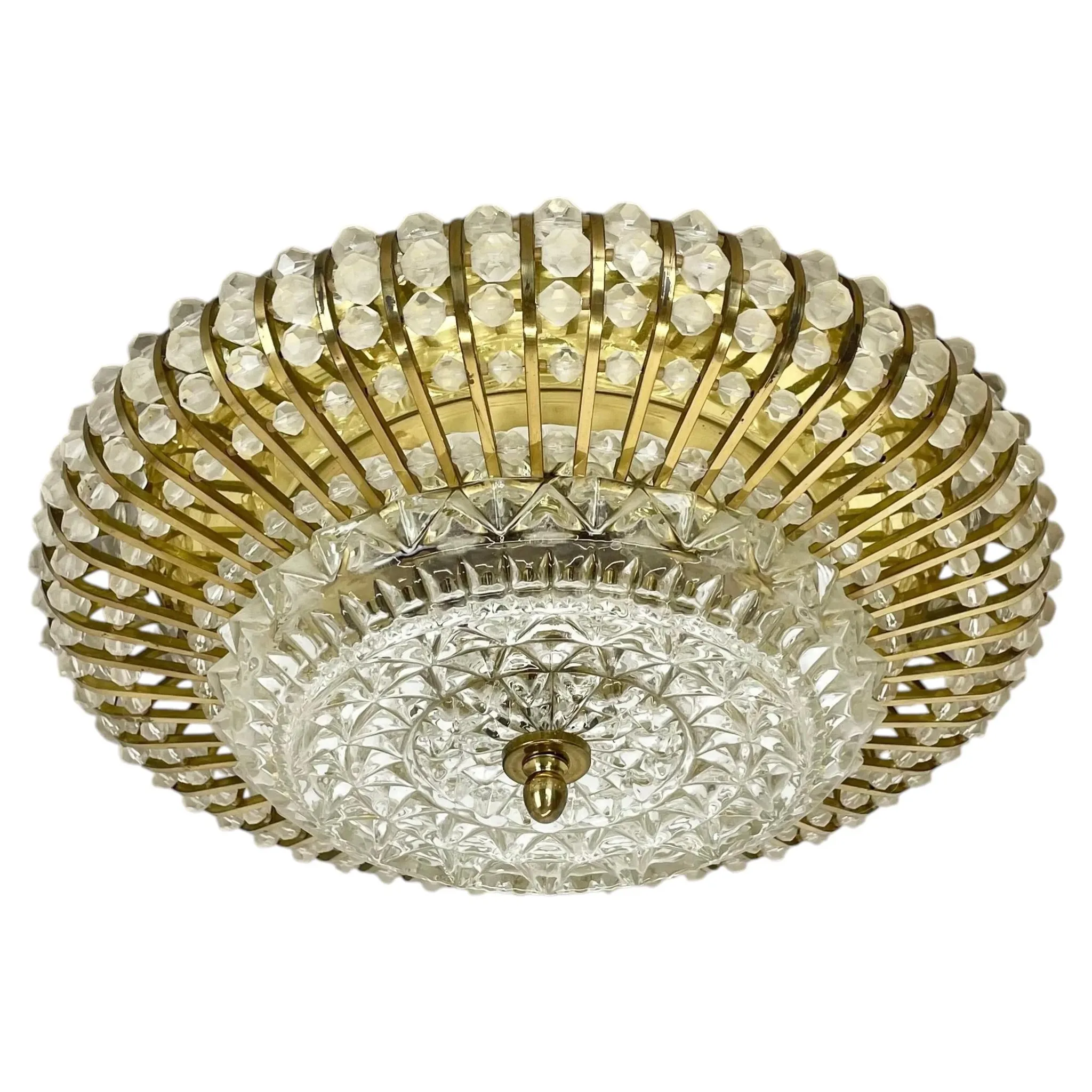Ceiling Light in Hollywood Regency Style made of Glass and Brass, Ernst Palme Palwa, 1970s, Germany