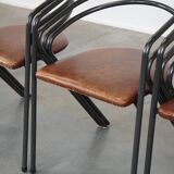 Set of 4 1970s design dining chairs with leather seats and metal frame