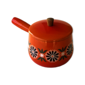 Caquelon poêlon fondue bourguignonne in enamelled sheet metal aubecq vintage orange