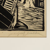 Hochbahn, B/W Linocut on Paper, 55 x 68 cm