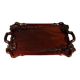 Antique rosewood serving tray carved with vines China D058