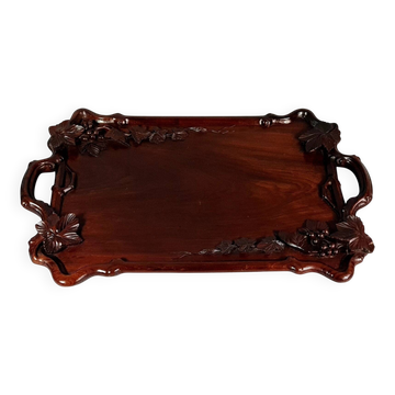 Antique rosewood serving tray carved with vines China D058