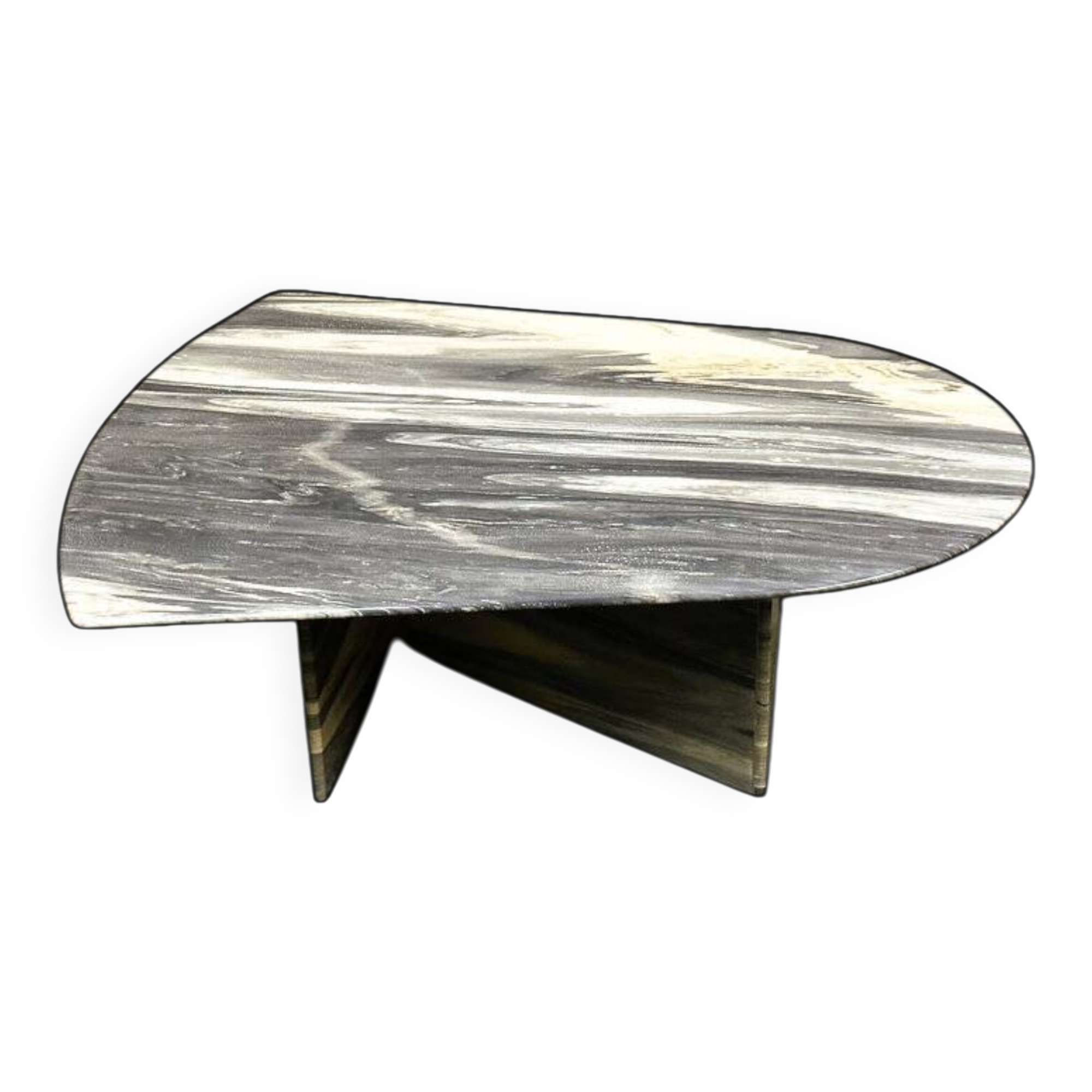 Large vintage unique marble table with zig zag base, France, 1980s