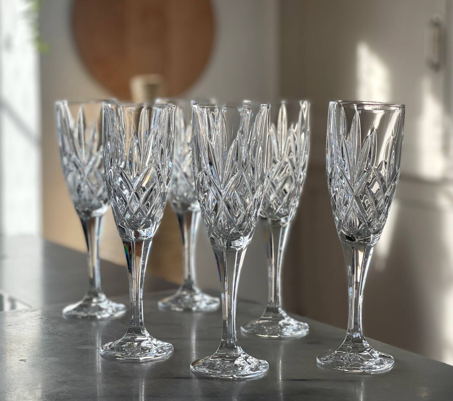 6 crystal flutes from Slovakia.