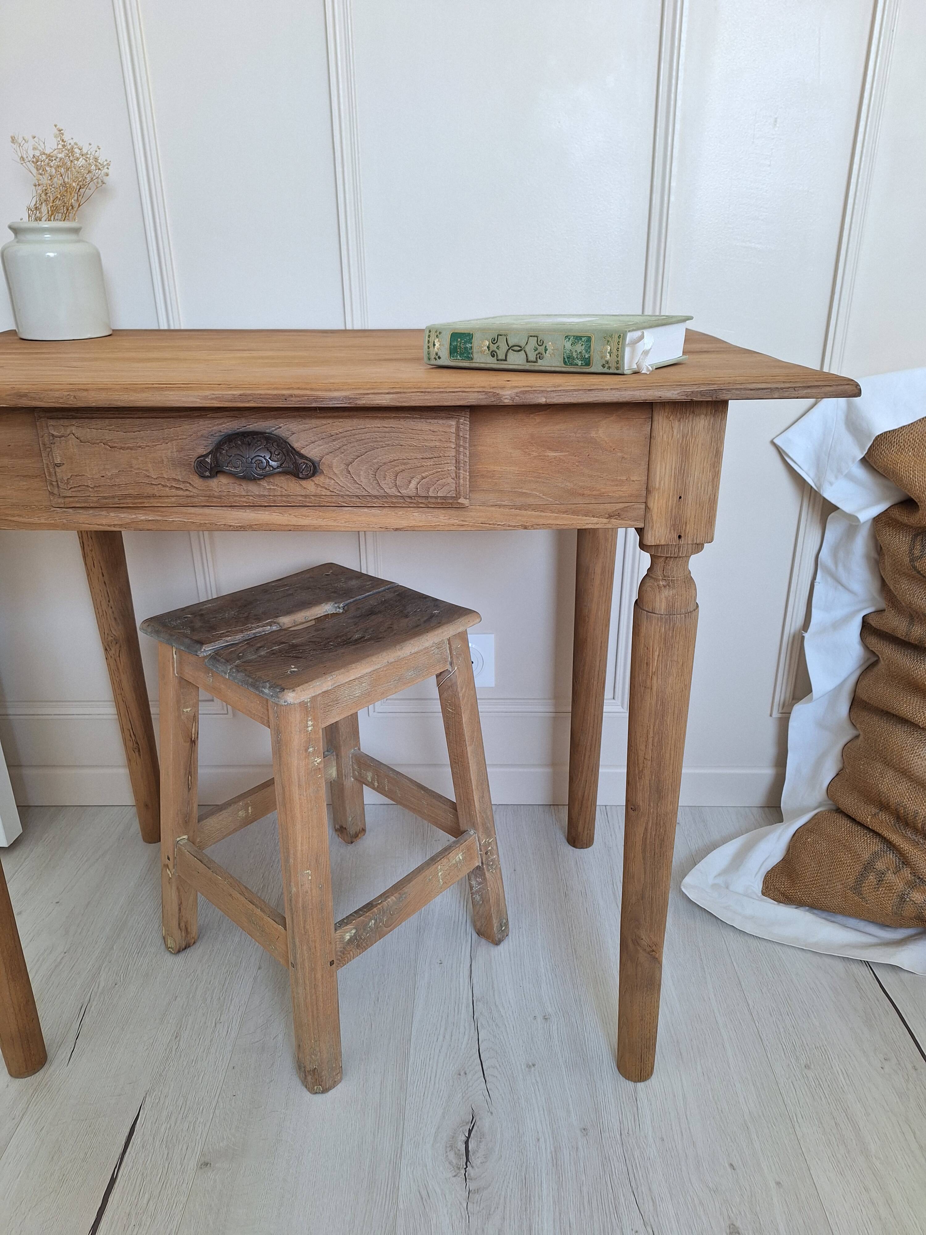 Bureau / Table d'appoint de ferme en chêne massif – Style campagne chic