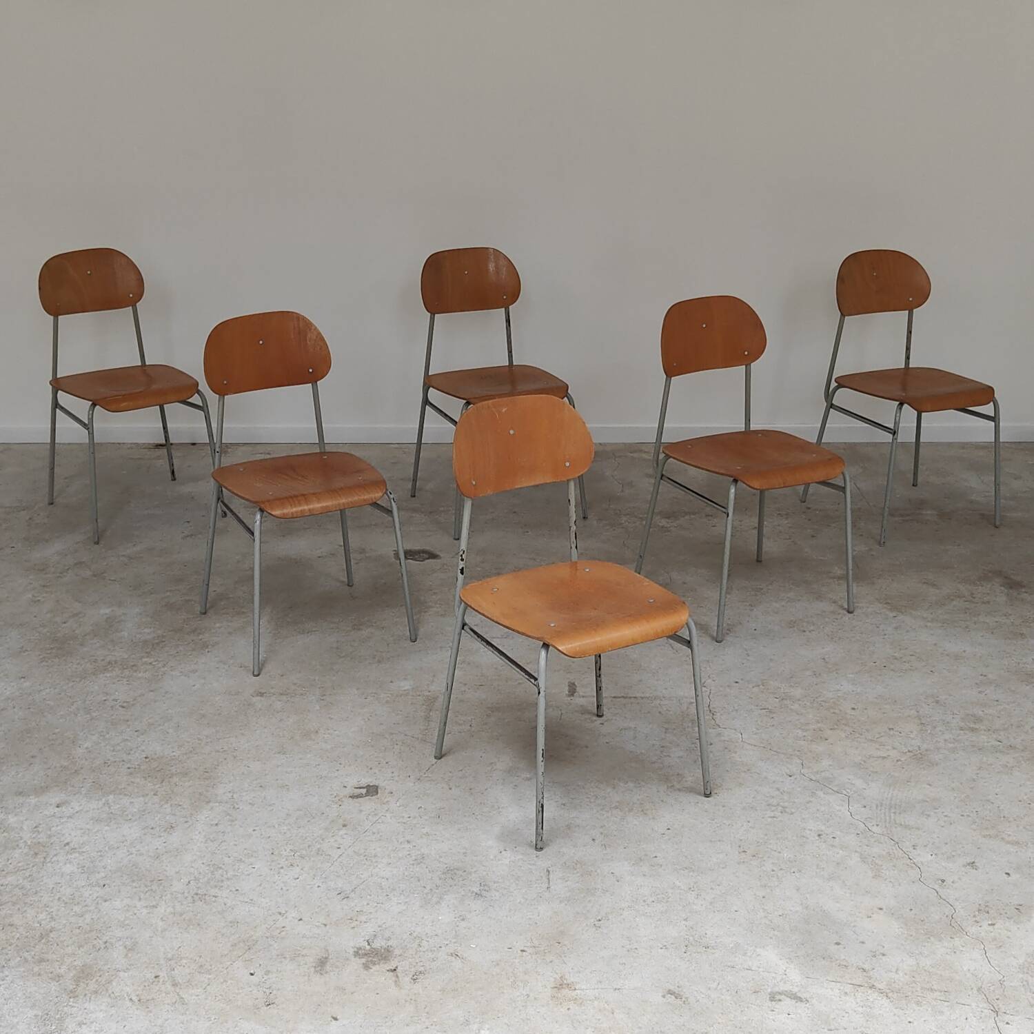Set of 6 Czech school chairs from the 60s