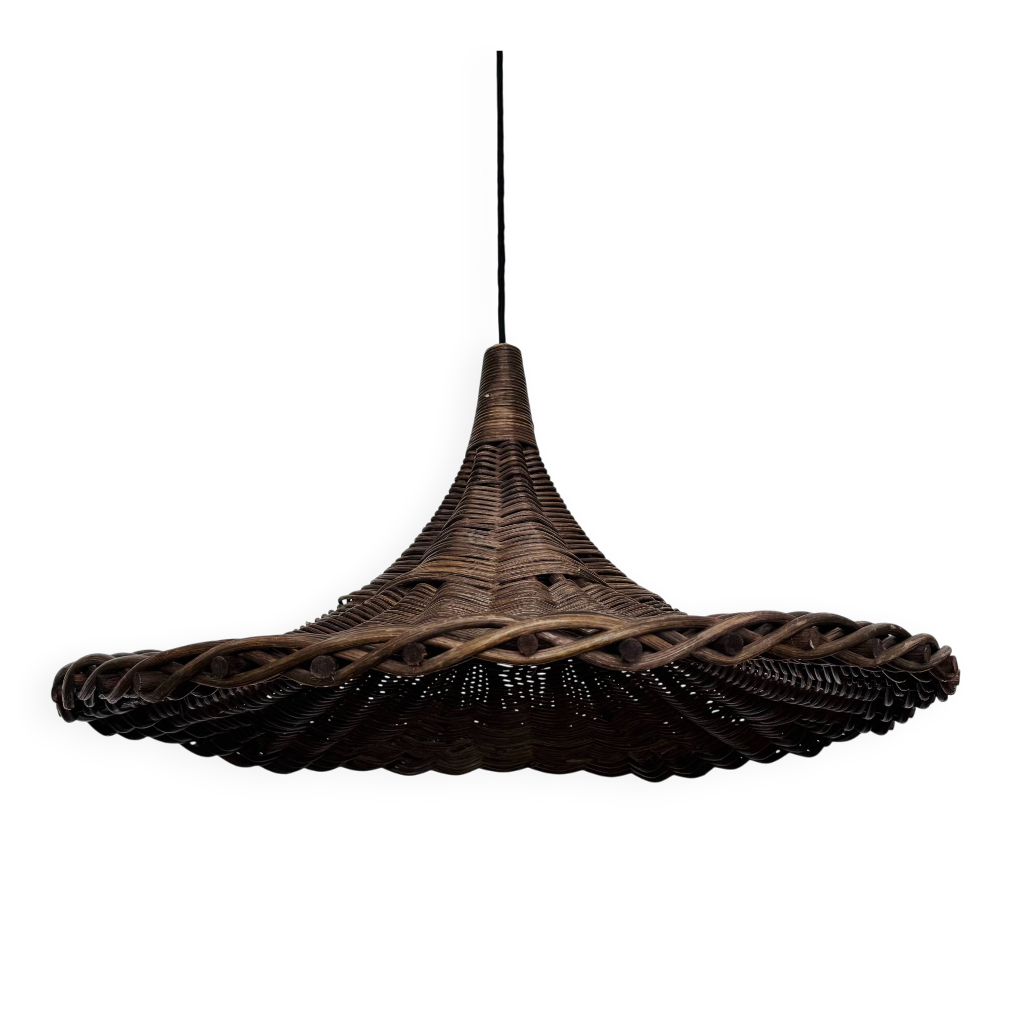 Large Italian Tulip Wicker Pendant Lamp