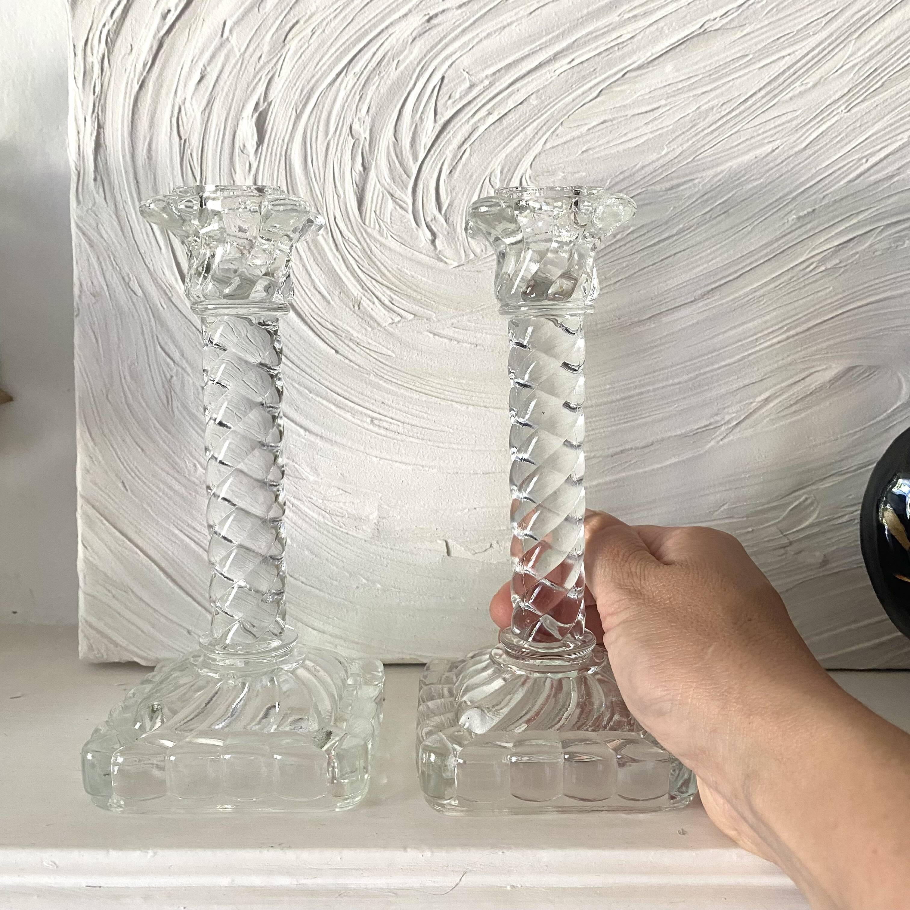 Pair of crystal column candlesticks from the 50s and 60s