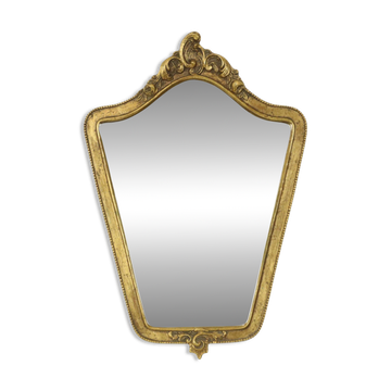 Small French Crested Mirror, Gold Leaf Gilt, Baroque Style, 44.5 cm