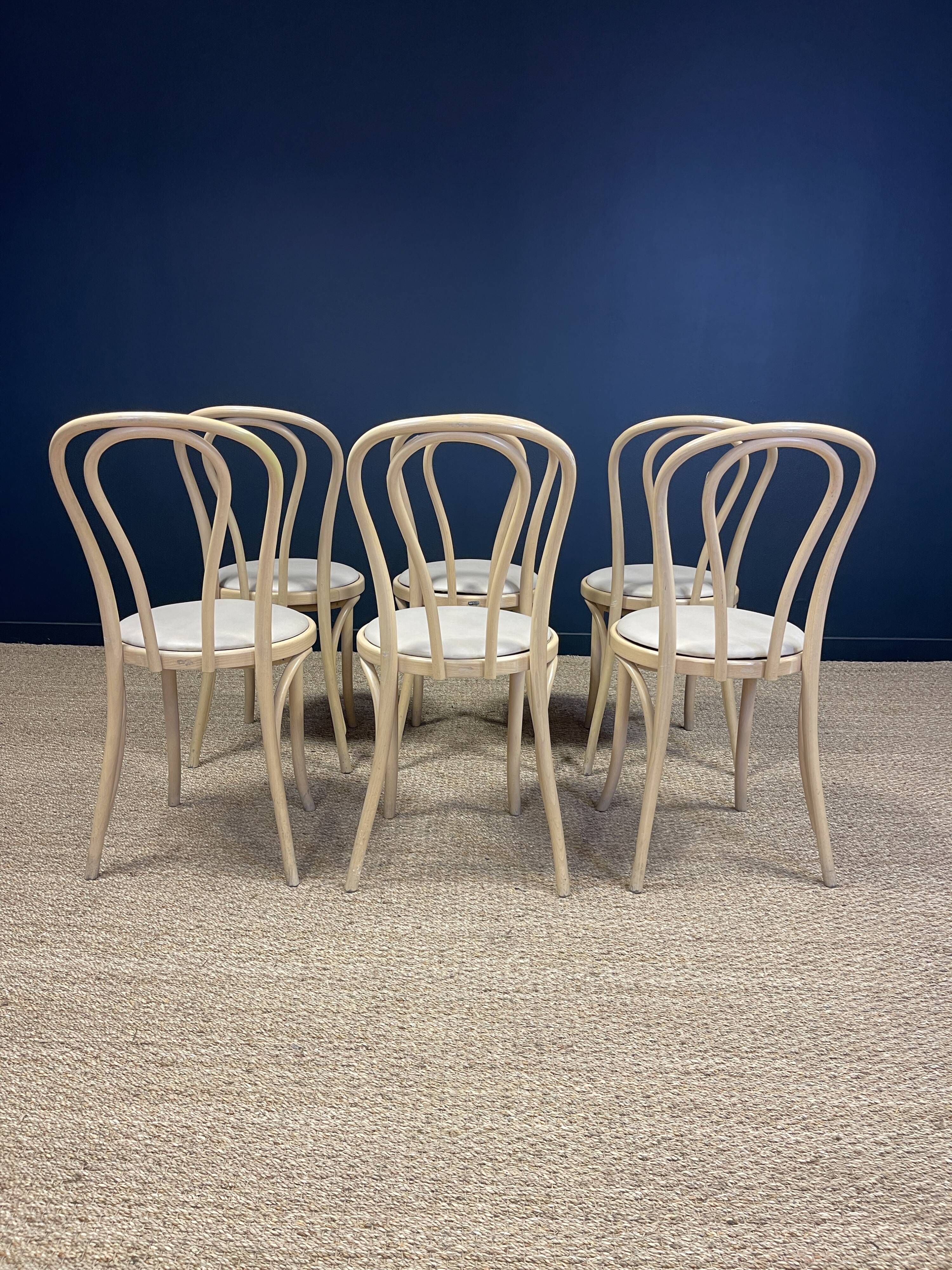 Set of 6 Thonet type bistro chairs light curved wood & Skaï GO IN Germany