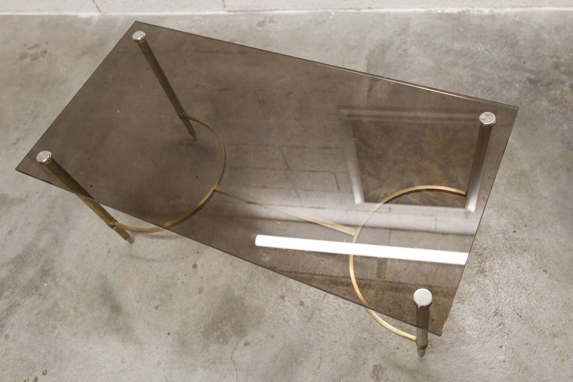Gold brass coffee table with smoked glass 1970