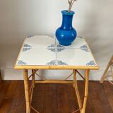Rattan and ceramic tile table