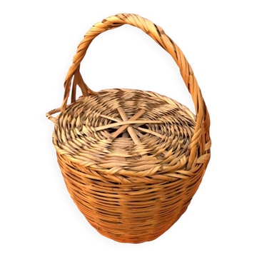 Antique snail basket with woven wicker lid