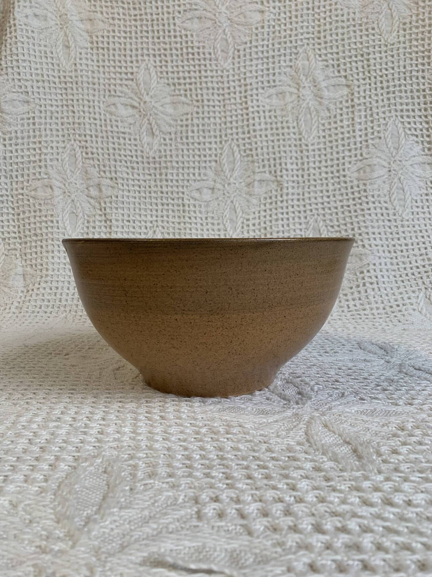 Large Longchamp glazed stoneware salad bowl, dating from the 1970s, in brown tones