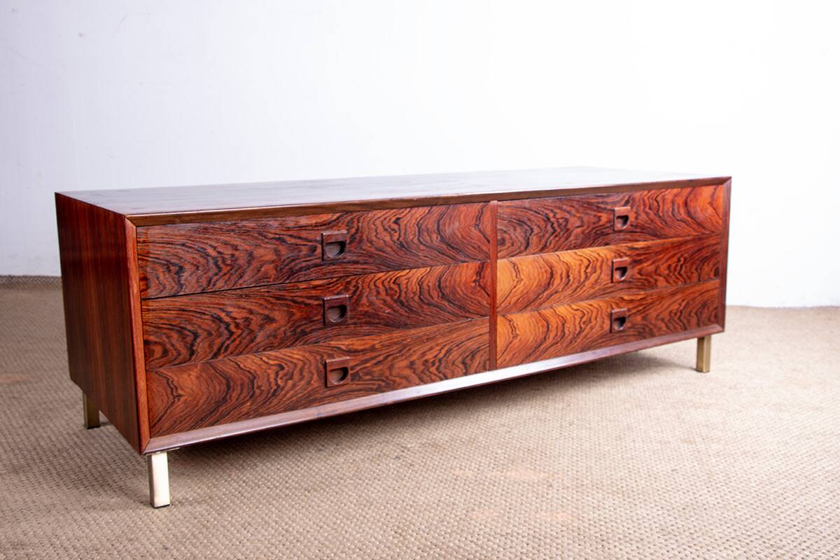 Danish low chest of drawers in rosewood, 6 drawers, by Erik Brouer 1960.