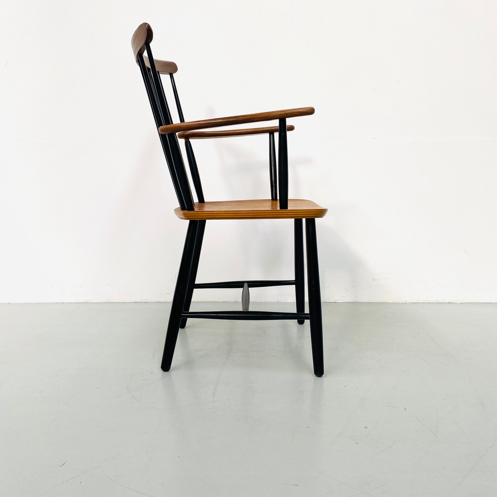 Danish spindle teak armchair, 1950s