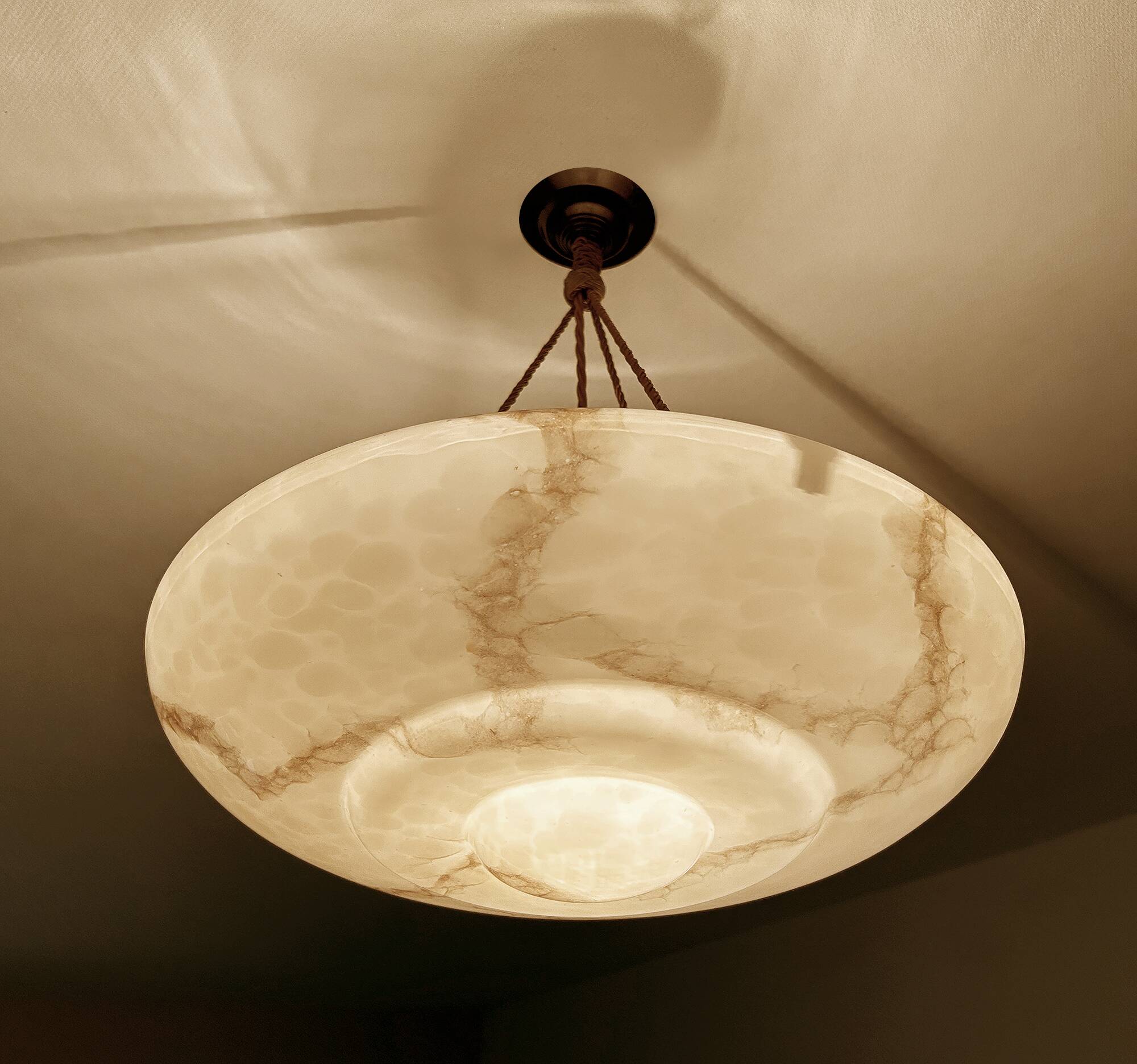 Art Deco Pink Glass Bakelite Pendant Light