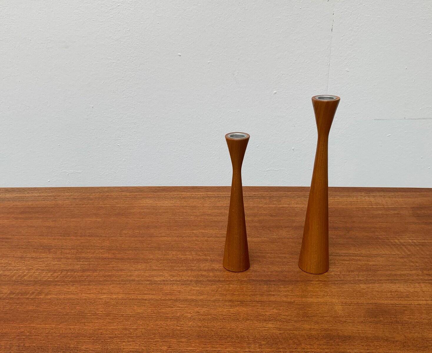 Vintage Danish teak candle holders, set of 2.