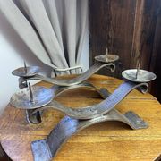 Brutalist wrought iron candlestick pair