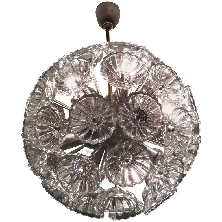 Midcentury Glass Dandelion Chandelier, Sputnik, 1970s