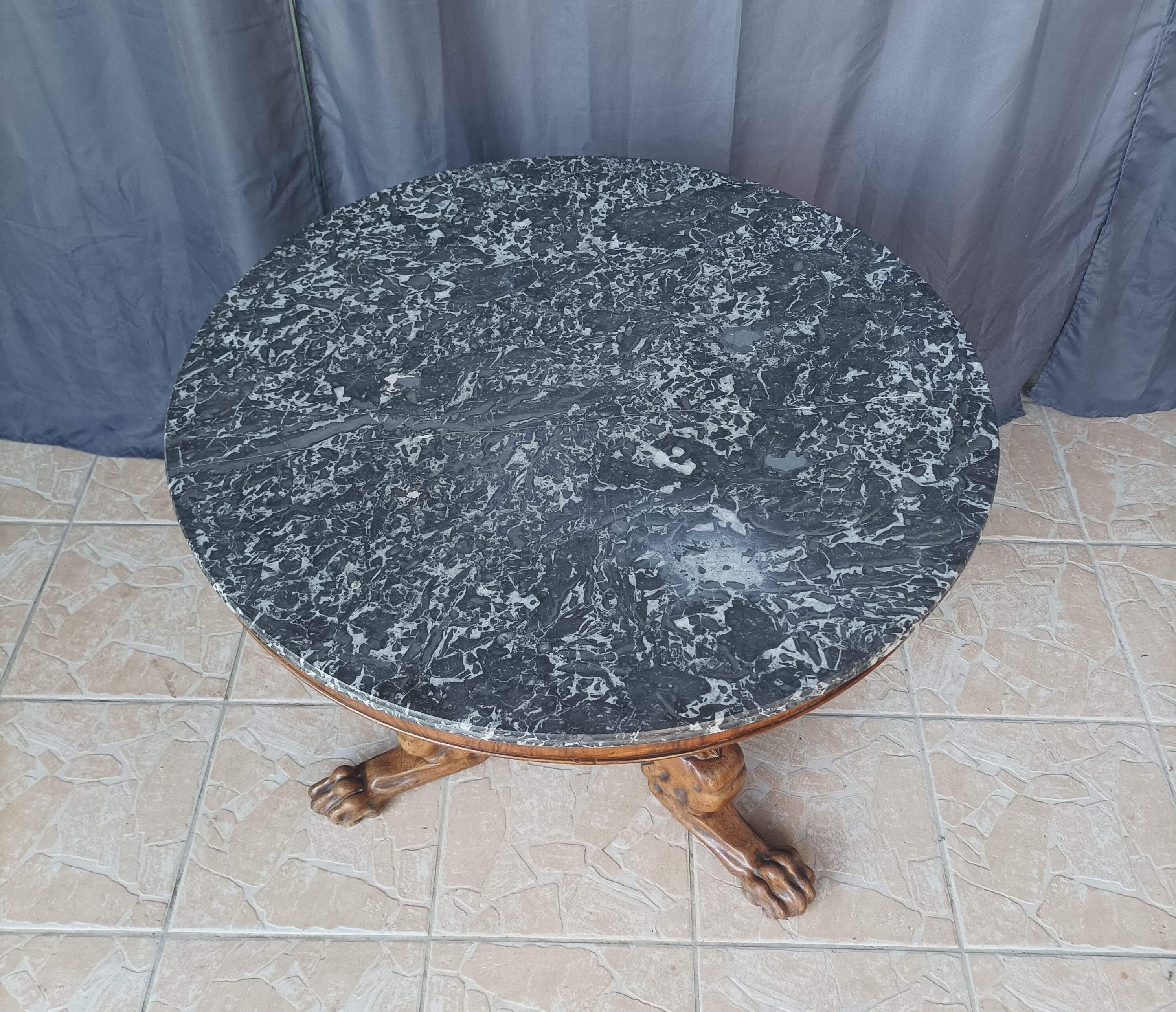 Walnut tripod pedestal table