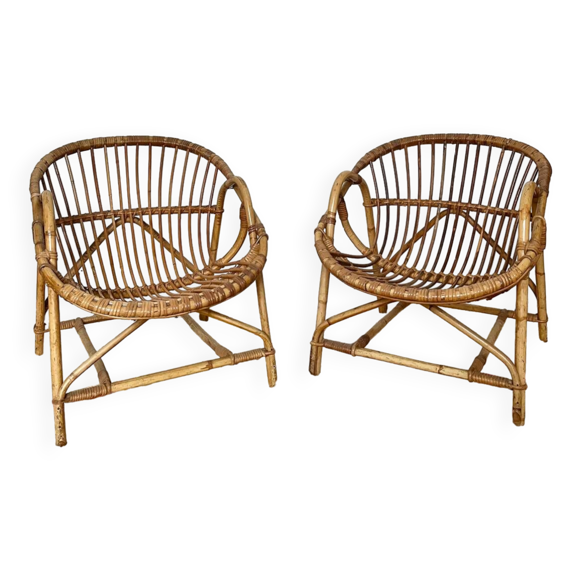 Pair of vintage rattan armchairs