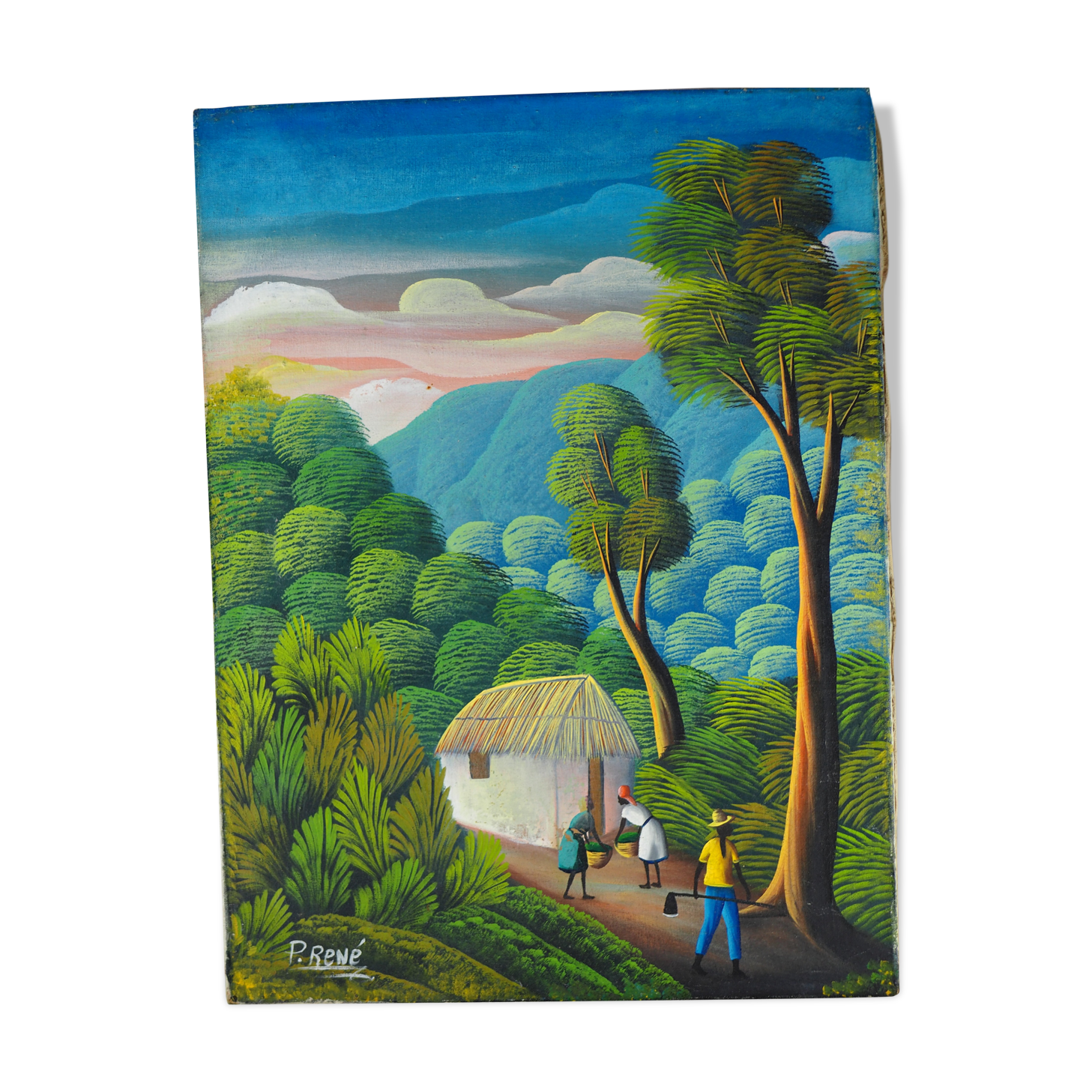 Haitian peasants, forest and hills - Haitian school, P. René - 1970s