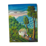 Haitian peasants, forest and hills - Haitian school, P. René - 1970s