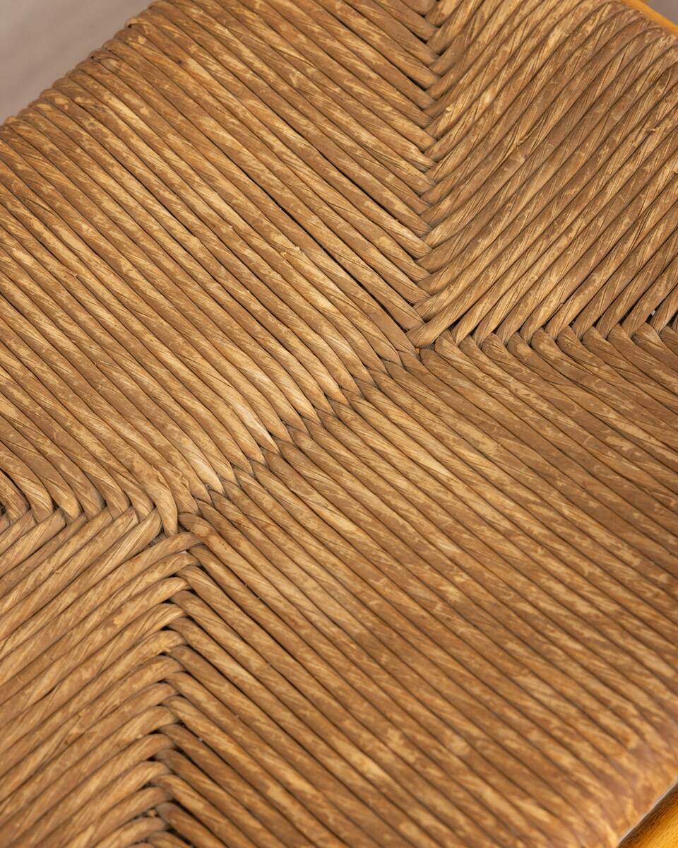 Pair of vintage 70s stools in wood and rope design hibiscus