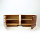 Classical Bedside Tables In Walnut And White Glass, Czechoslovakia 1960s