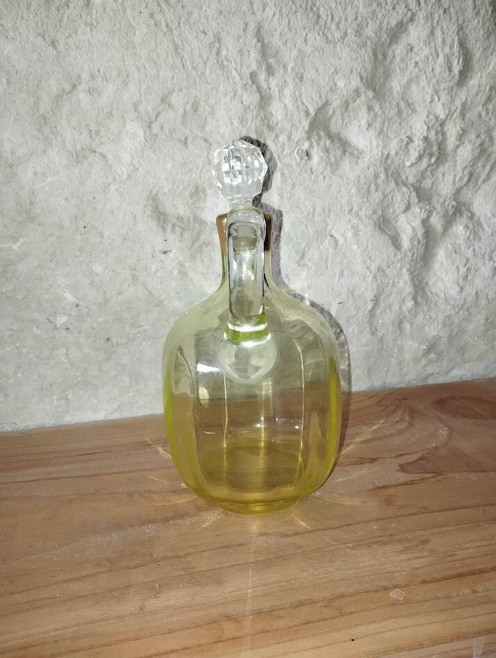 Vintage carafe in fluorine, signed 1930s–40s.