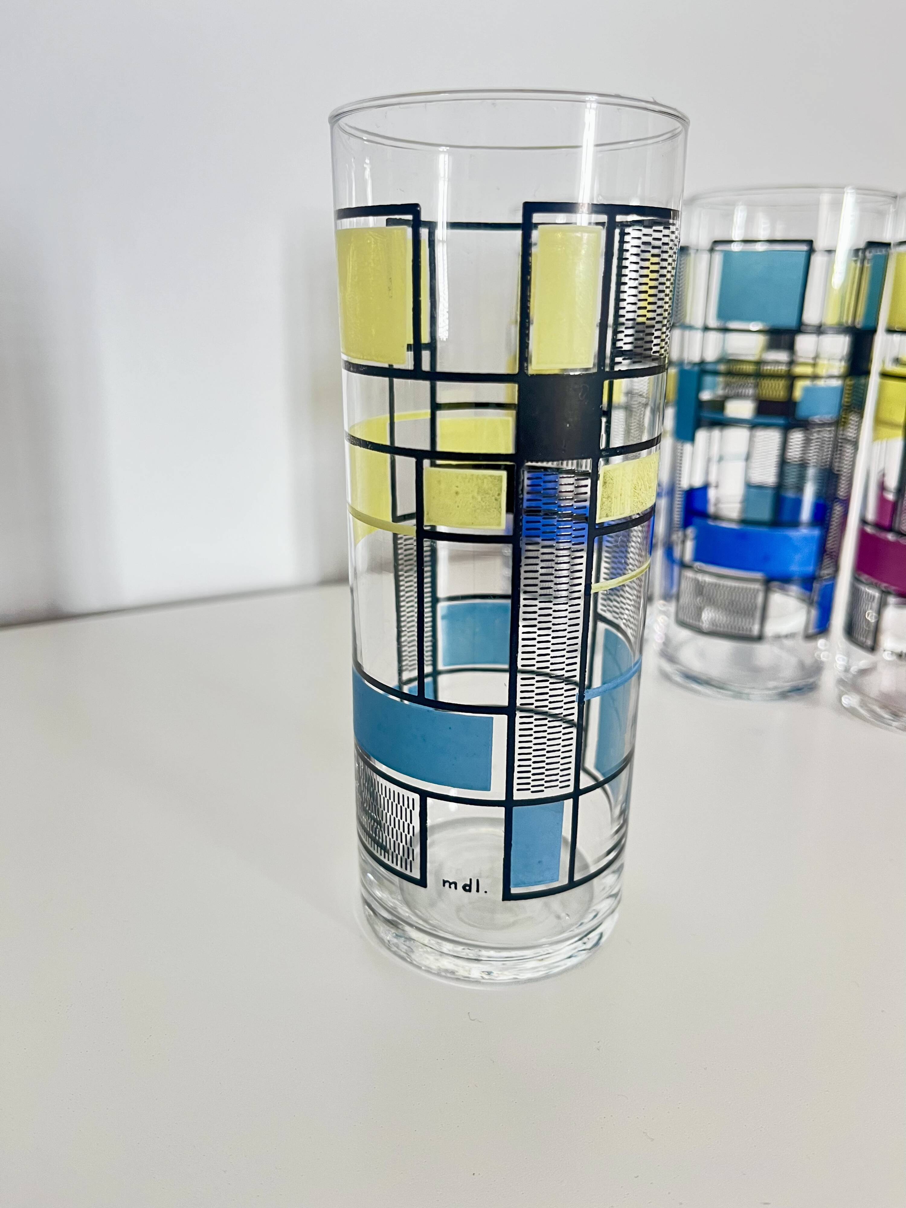 Set of 6 Vintage Hand-Painted Tall Glasses, USA 1950s-60s