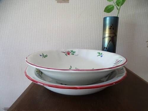 KG LUNEVILLE "Reverb" Salad bowl and deep dish earthenware hand-painted flowers