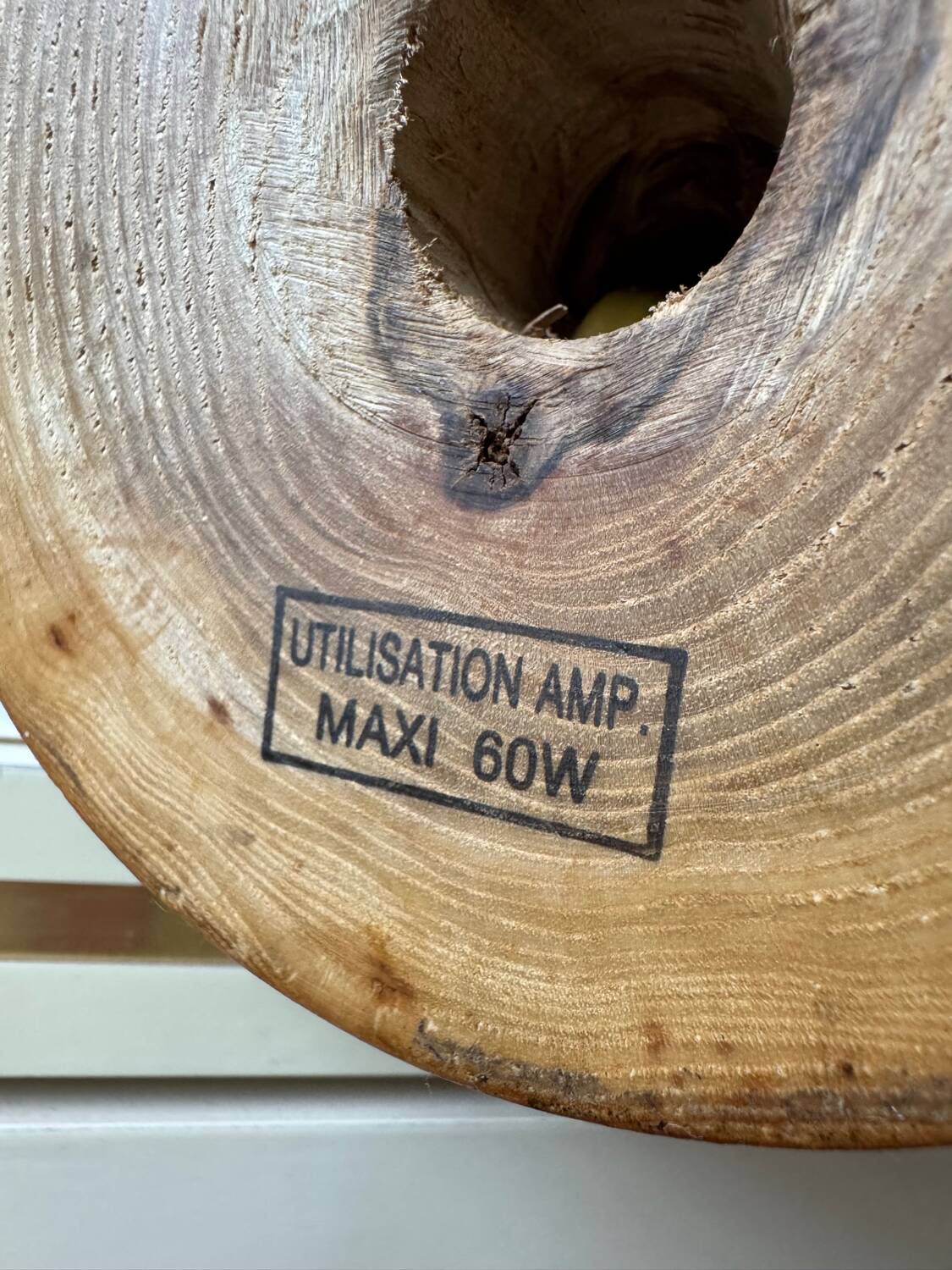 Turned wood lamp with a herbarium lampshade from the 1970s.