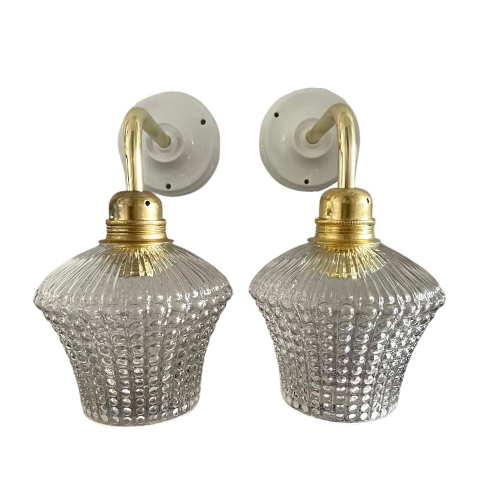 Pair of vintage electrified glass wall lamps