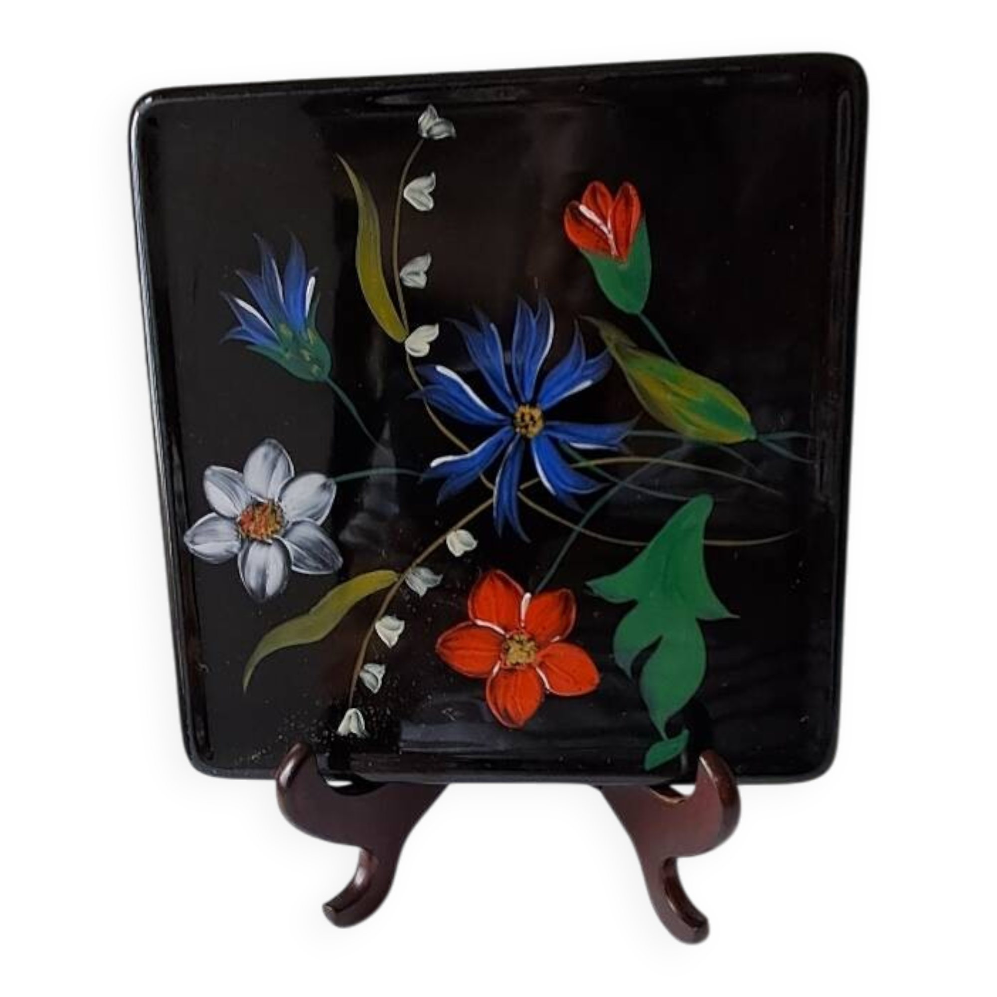 Longwy ceramic trivet, hand-painted decoration