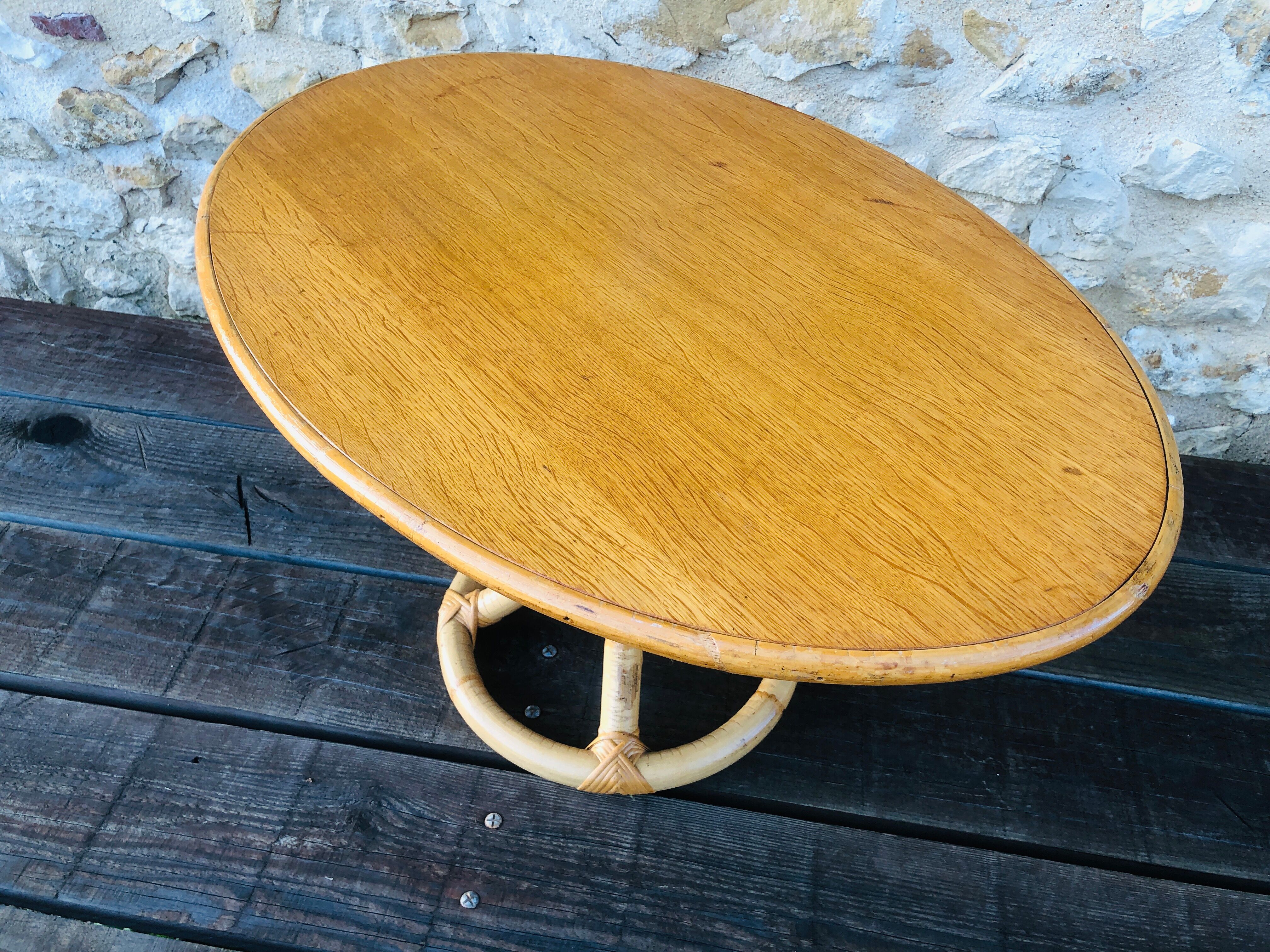 Vintage coffee table in light wood and bamboo, circa 60