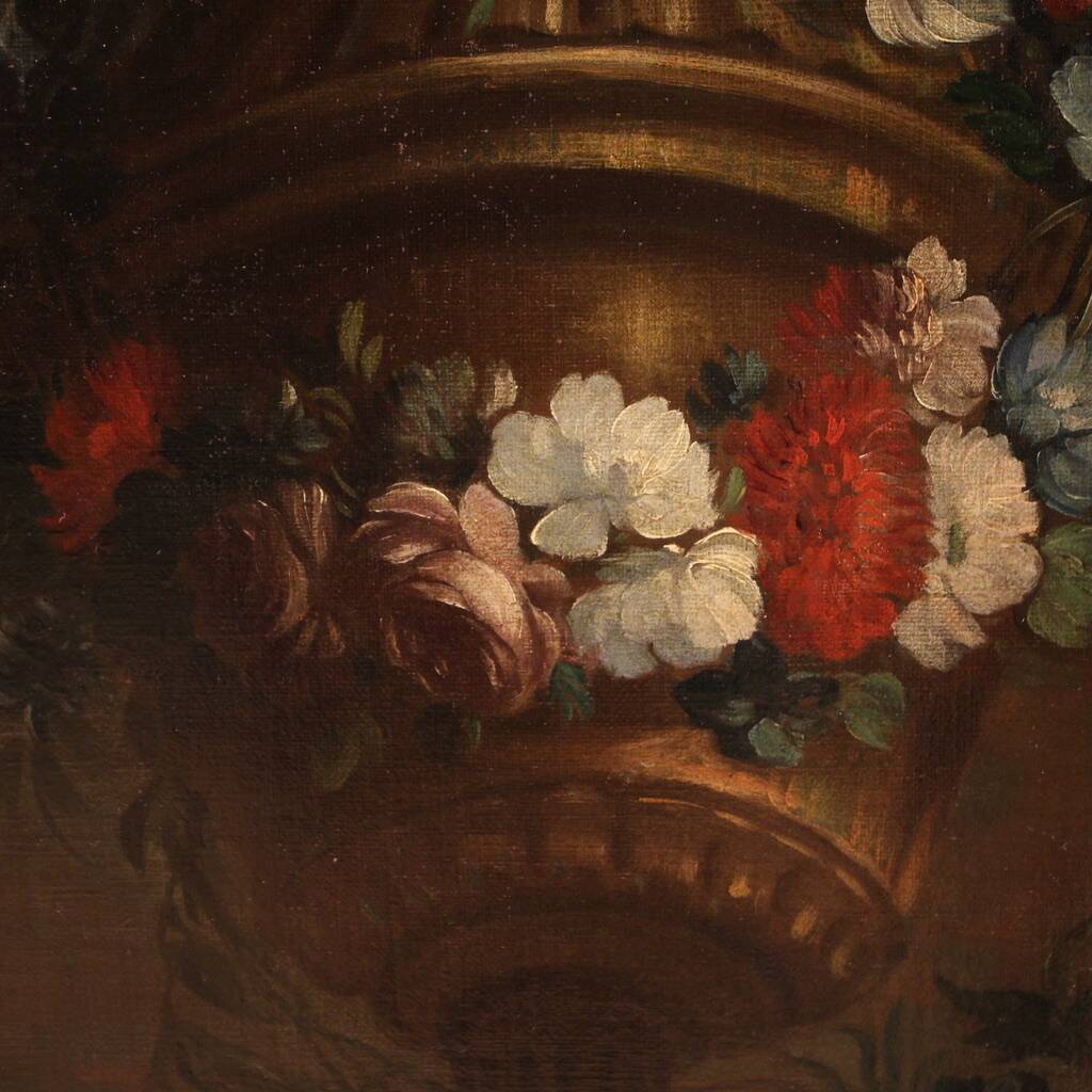 Peinture italienne antique nature morte aux fleurs du XVIIIe siècle