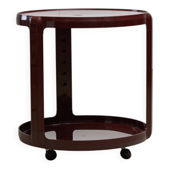 Desserte ronde et bar bordeaux, par Alberto Rosselli pour Kartell, années 1970