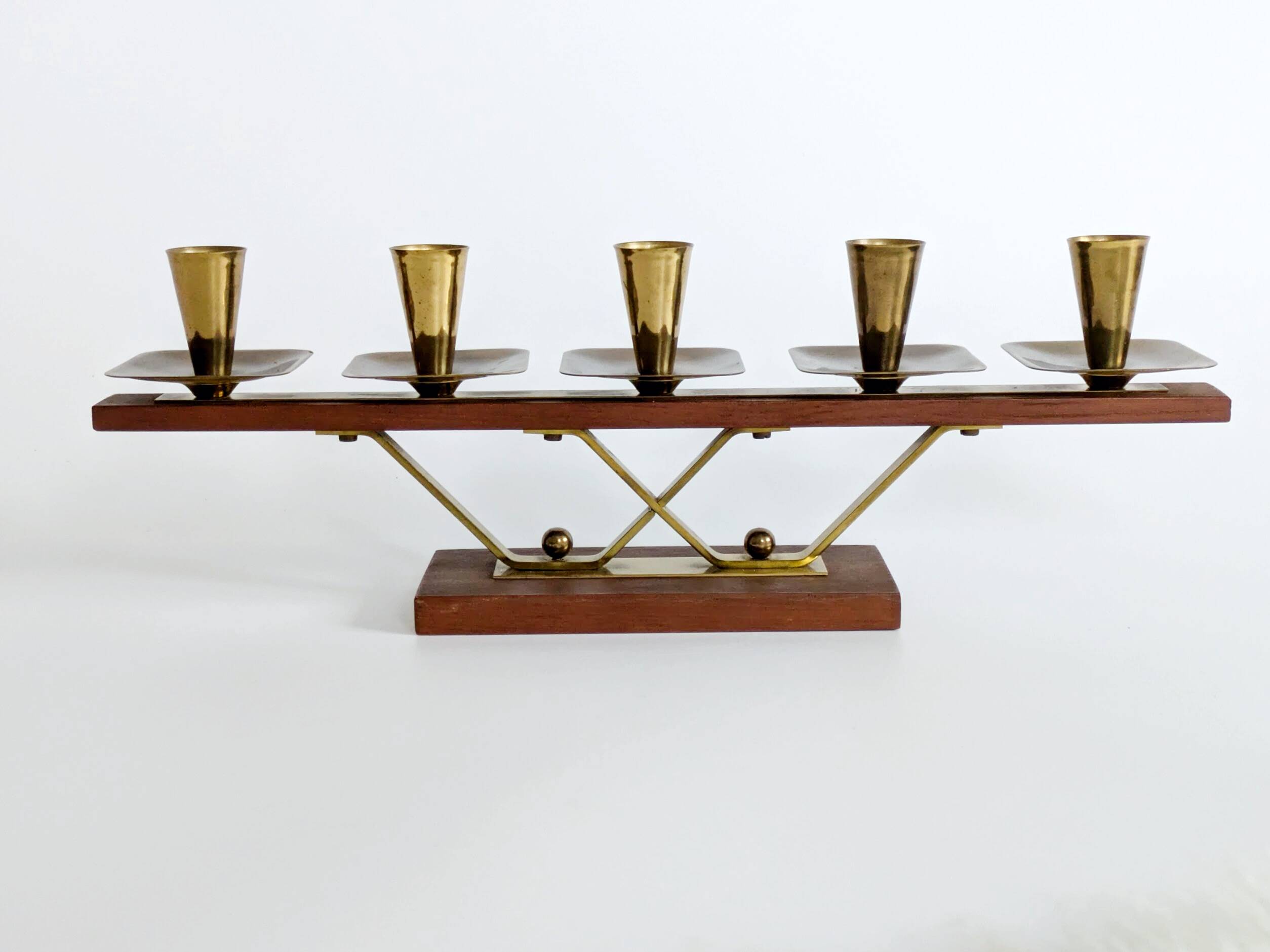 Midcentury teak and brass chandelier, Germany, 1960s