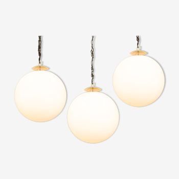 Set of 3 opaline pendant lights from the 60s