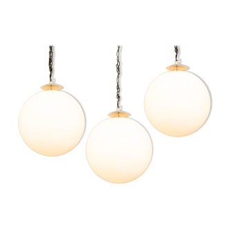Set of 3 opaline pendant lights from the 60s