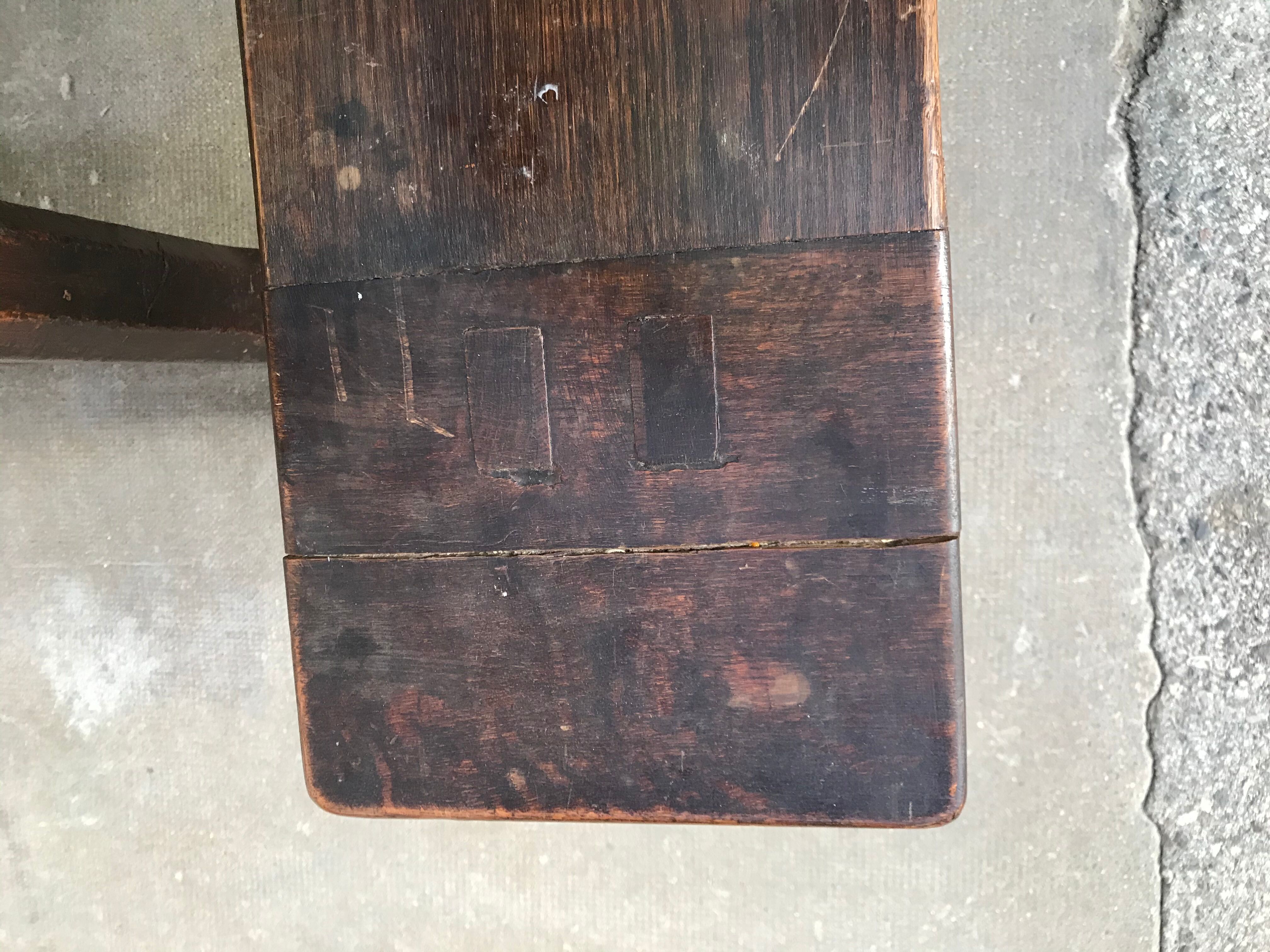 Farm table and two oak benches 19th